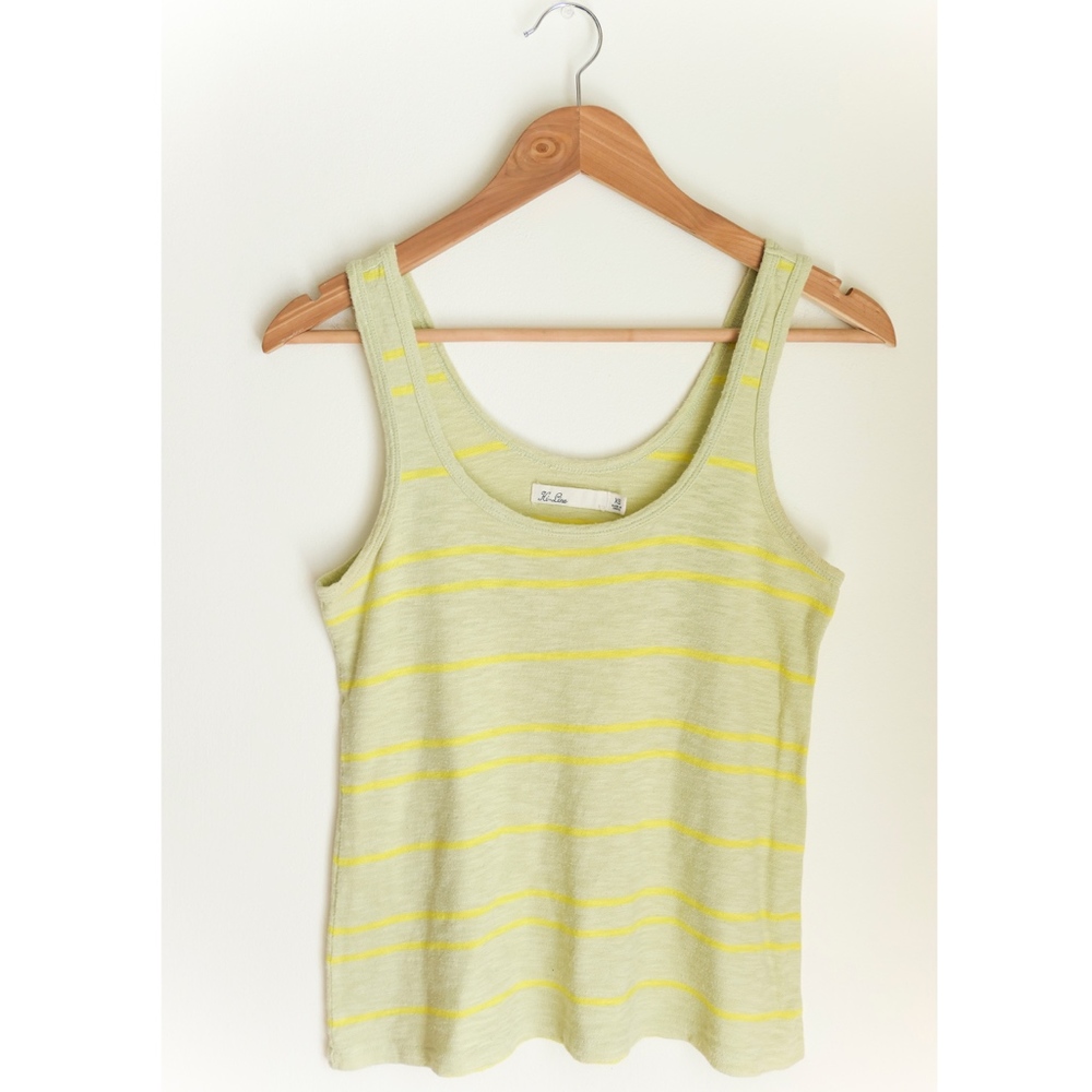 Madewell Light Green Yellow Striped Knit Tank Top